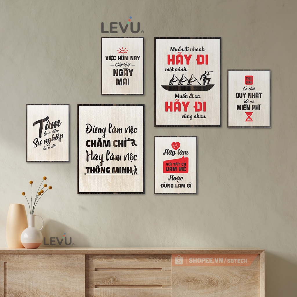 Bộ 6 tấm tranh treo tường gỗ tạo động lực SB6D