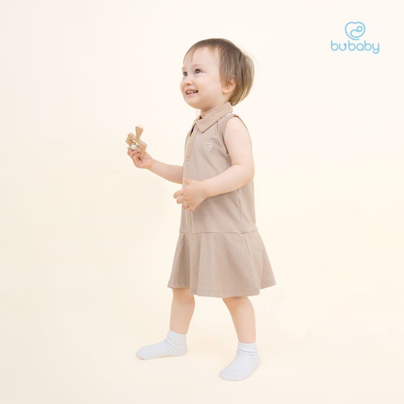 Váy Polo kẻ sát nách bé gái Bu baby cho bé từ 3M - 18M