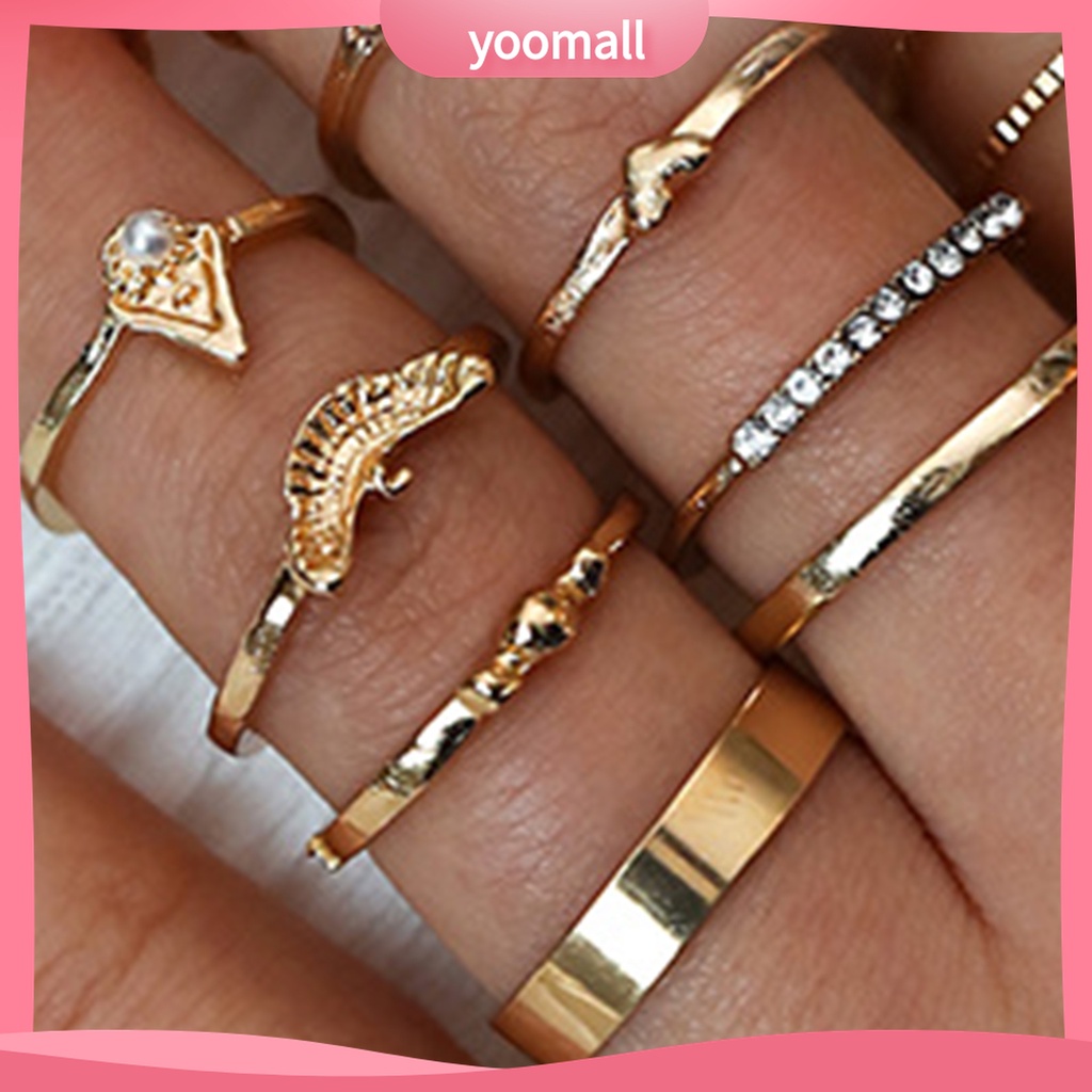 Yomall♡ Set 17 Nhẫn Đốt Ngón Tay Đính Hạt Giả Ngọc Trai