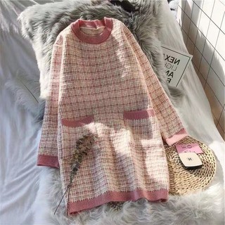 Váy len nữ kẻ sọc sợi len đan lỏng