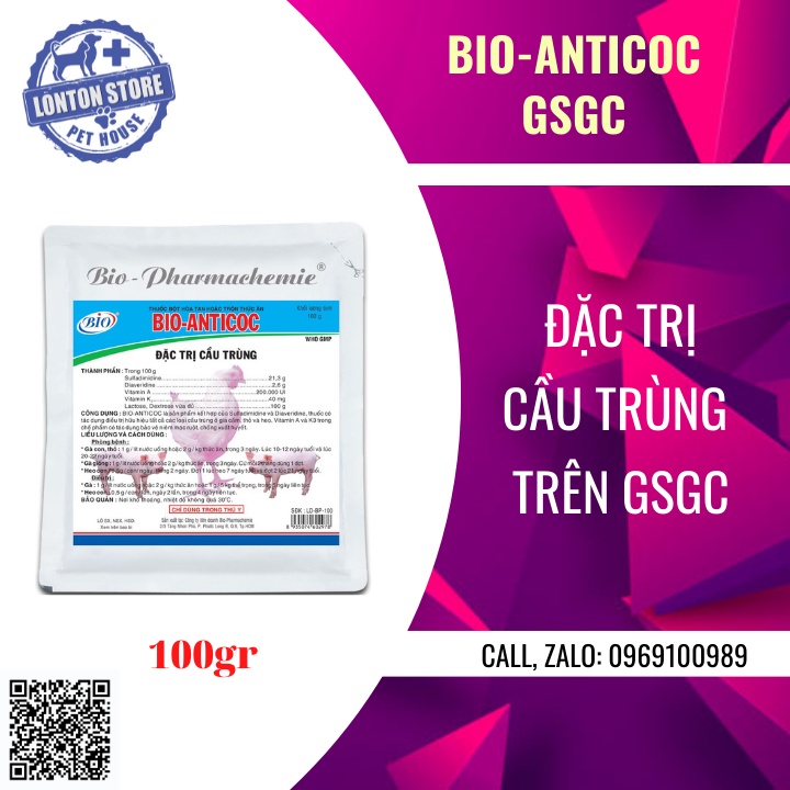 BIO Bio Anticoc - Phòng cầu trùng, phân sáp, phân có máu, gói 100gr, Lonton store