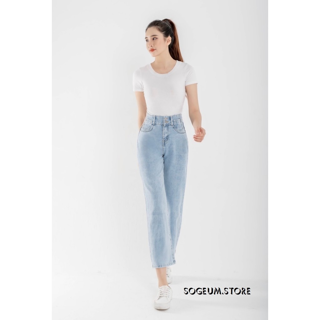 Quần jean nữ ống rộng, Quần bò nữ cạp lưng cao dáng suông chất bò dầy dặn Sogeum.store Q125 | BigBuy360 - bigbuy360.vn