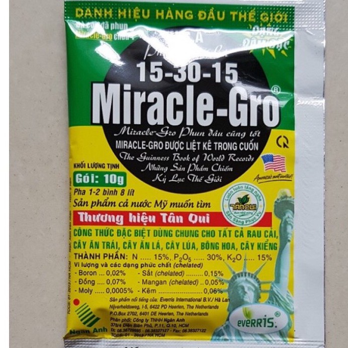 Phân Bón Lá Miracle Gro 15-30-15 (10g),Phân Bón Miracle-Gro chuyên dùng cho hoa lan,hồng,thúc ra hoa các loại cây trồng