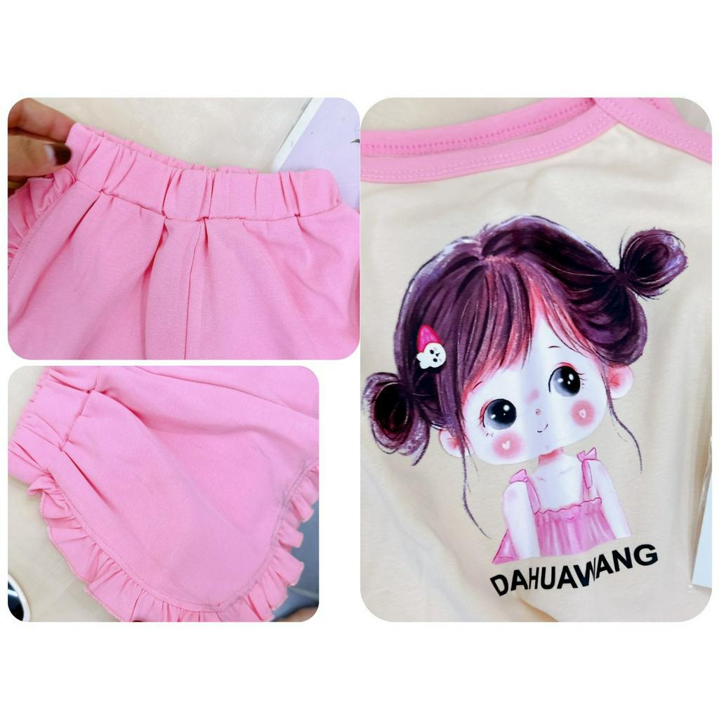 Đồ bộ bé gái, set bộ áo 2 dây cô bé DAHUAWANG chất zip hàn mềm mại cho bé