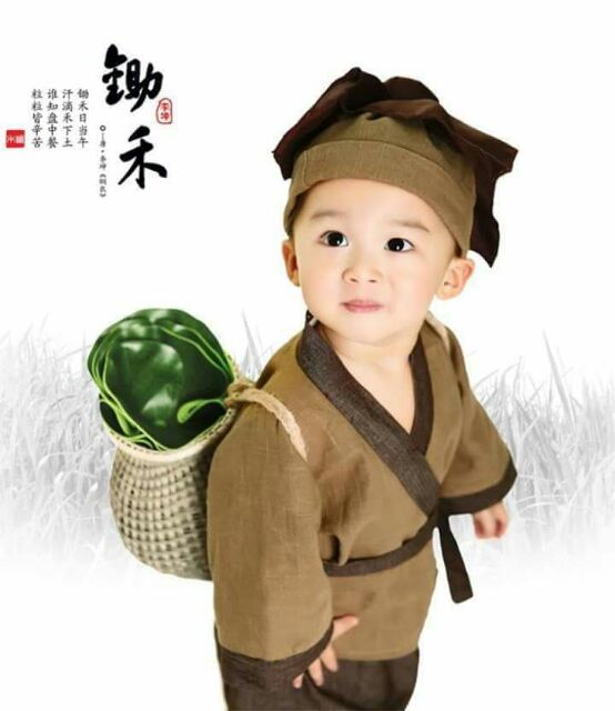 Bộ tiều phu cho bé kèm giỏ L