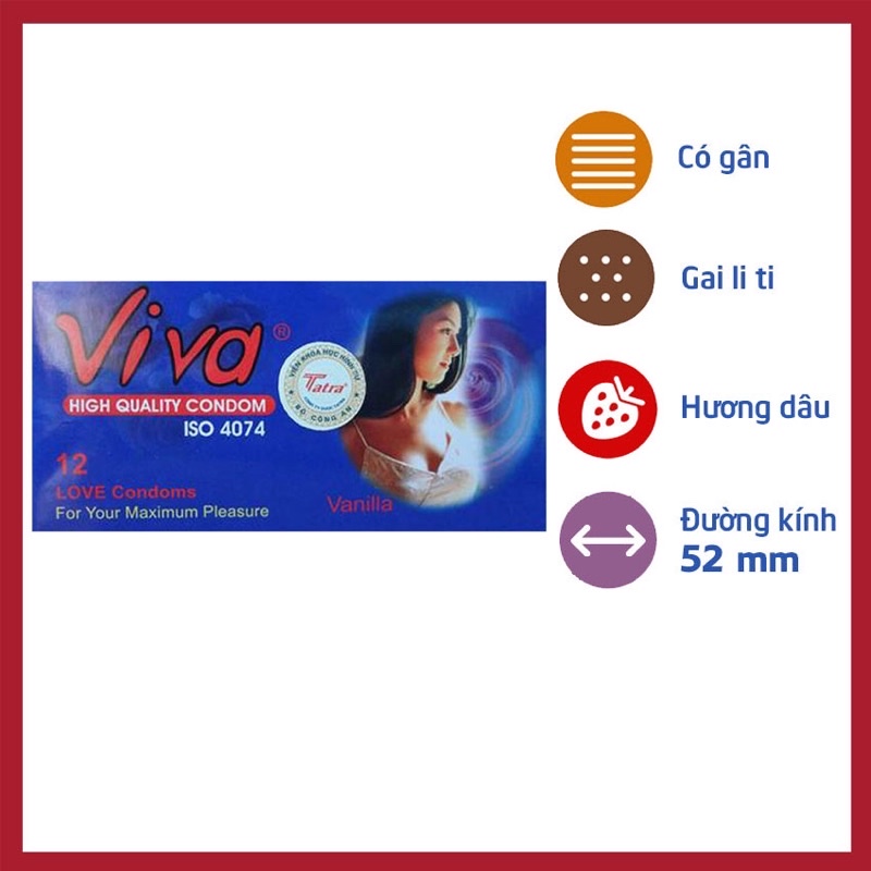 (Che tên kín đáo) Bao cao su Viva có gai hộp 12 cái