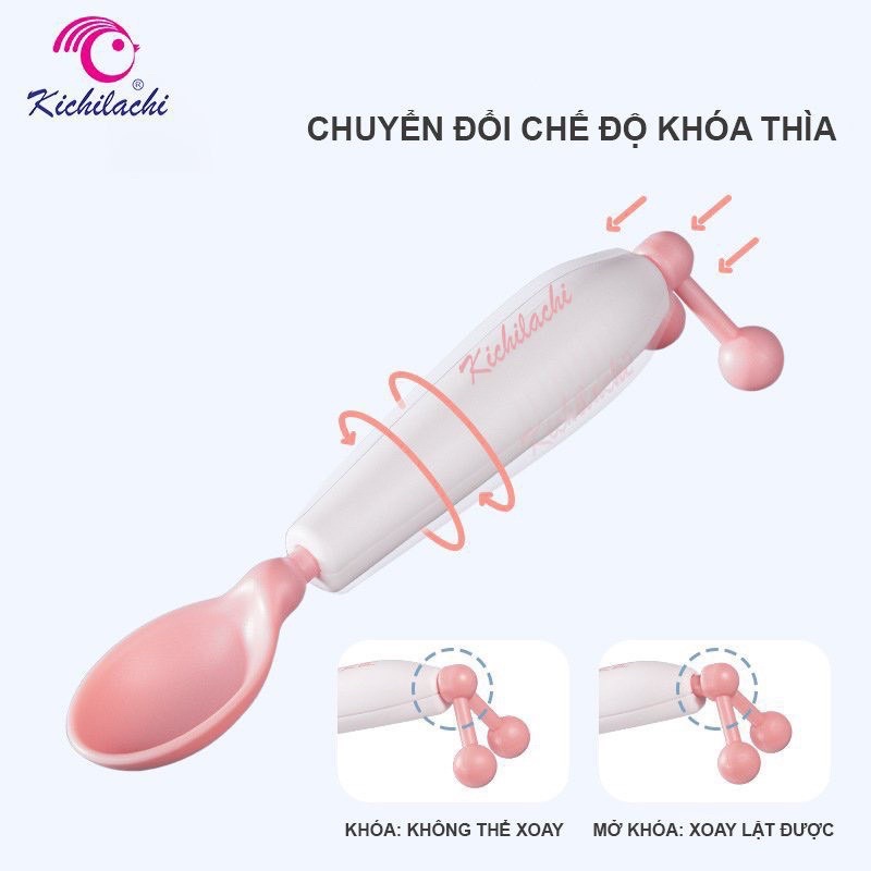 [Kichilachi] Thìa ăn dặm cao cấp cảm biến nhiệt, xoay 360 độ khoá an toàn