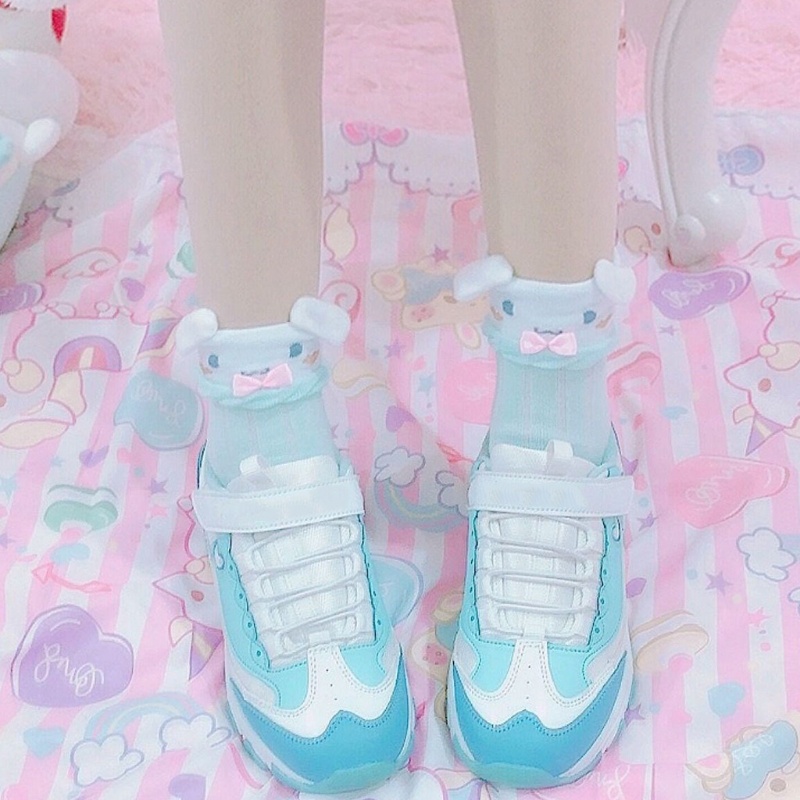 Xiangbao Vớ Thuyền Cổ Cao In Họa Tiết Động Vật Hoạt Hình Thắt Nơ Phong Cách Harajuku Dễ Thương Cho Nữ Sinh