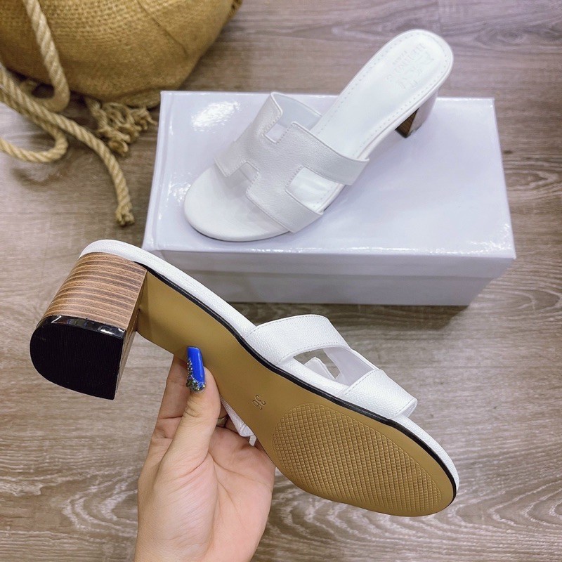 Guốc quai H da mềm gót gỗ 5cm (hàng đẹp )