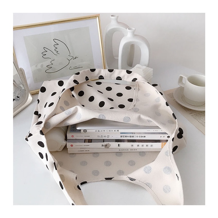 Túi vải Họa Tiết Chấm Bi Phong Cách Nhật Bản