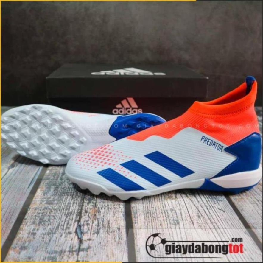 Giày đá banh không dây Predator 20.3 TF xanh nhạt cổ cam vạch xanh | Bản cổ cao chất lượng gi . !! 🌈 🎍 🐨