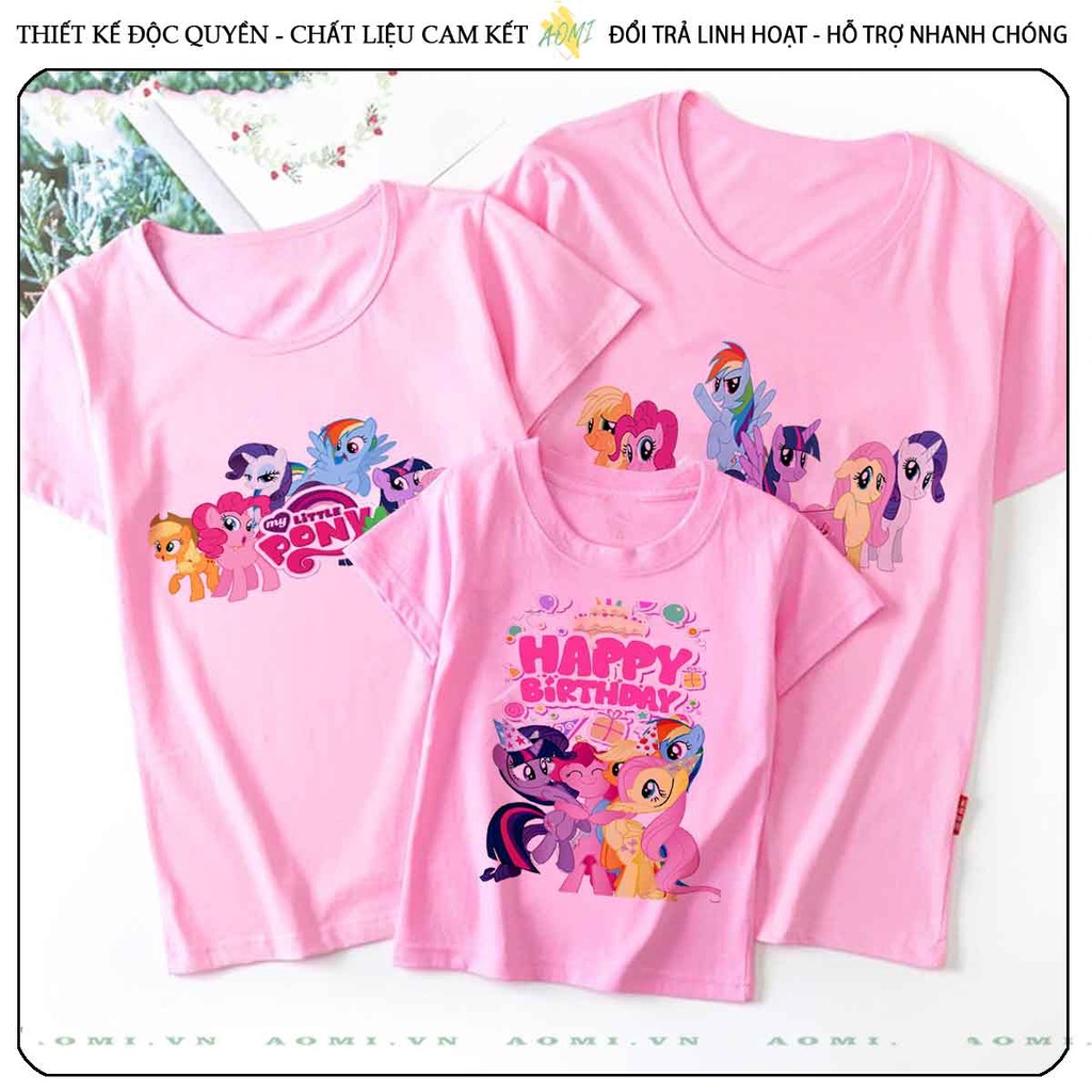 ÁO THUN UNISEX little pony PHÔNG HỒNG TAY NGẮN NAM NỮ GIA ĐÌNH CẶP ĐÔI SIZE TRẺ EM BÉ TRAI GÁI AOMIVN