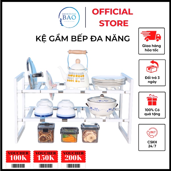💥Hàng Xịn💥 Kệ Gầm Nhà Bếp 2 Tầng ĐA NĂNG Gọn Gàng, Để Nồi, Chảo, Chén, Dĩa, Ngăn Nắp - khobuontaobap