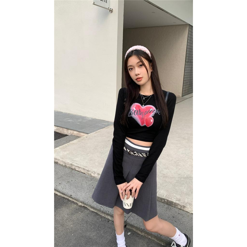 Áo Thun Lửng Tay Dài In Hình Trái Tim 60724