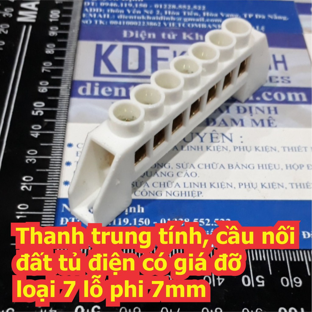 Thanh trung tính, cầu nối đất tủ điện có giá đỡ loại 7 lỗ phi 7mm kde6558