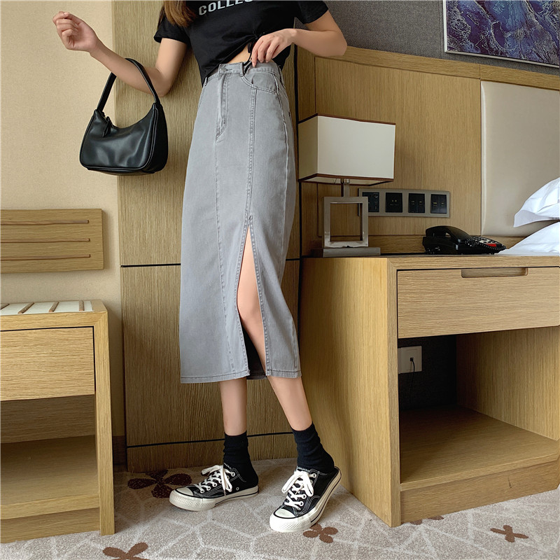 Xiaozhainv Chân váy denim xẻ tà thời trang Hàn Quốc cho nữ | BigBuy360 - bigbuy360.vn