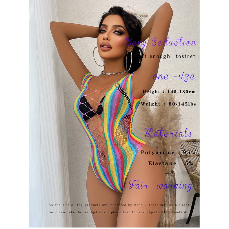 Bộ Đồ Bơi Một Mảnh Dạng Lưới Kẻ Sọc Nhiều Màu Co Giãn Cao Xuyên Thấu Gợi Cảm