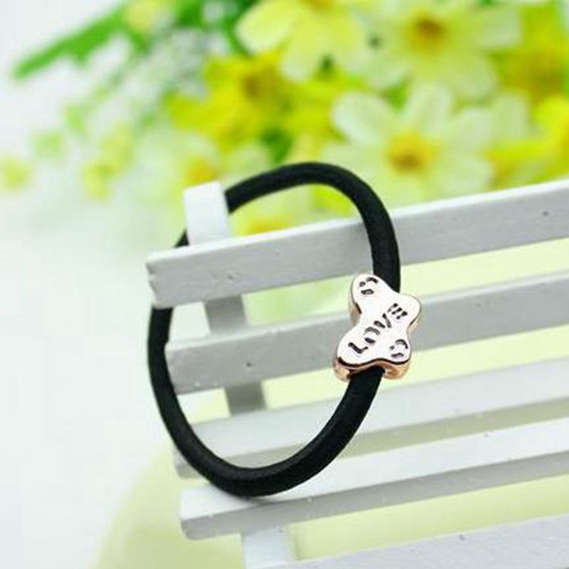 Dây thun buộc tóc co giãn trang trí hạt hình động vật màu đen và vàng xinh xắn