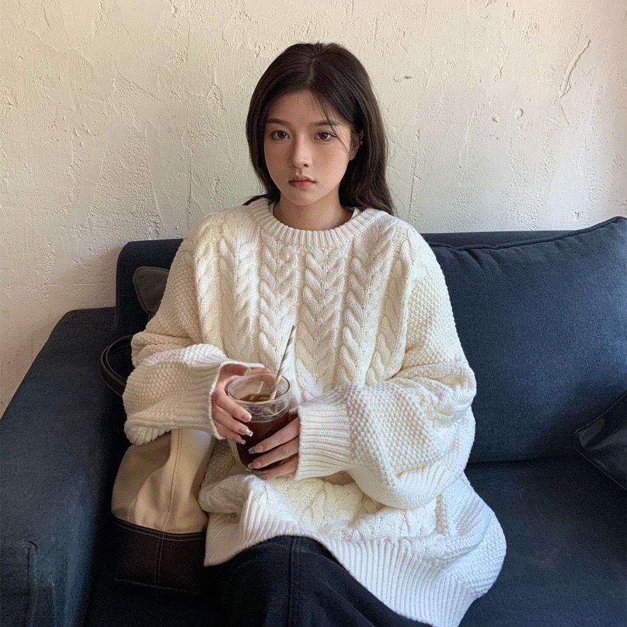 Áo Sweater Dệt Kim Dáng Rộng Mềm Mại Giữ Ấm Mùa Đông Phong Cách Retro Cho Nữ