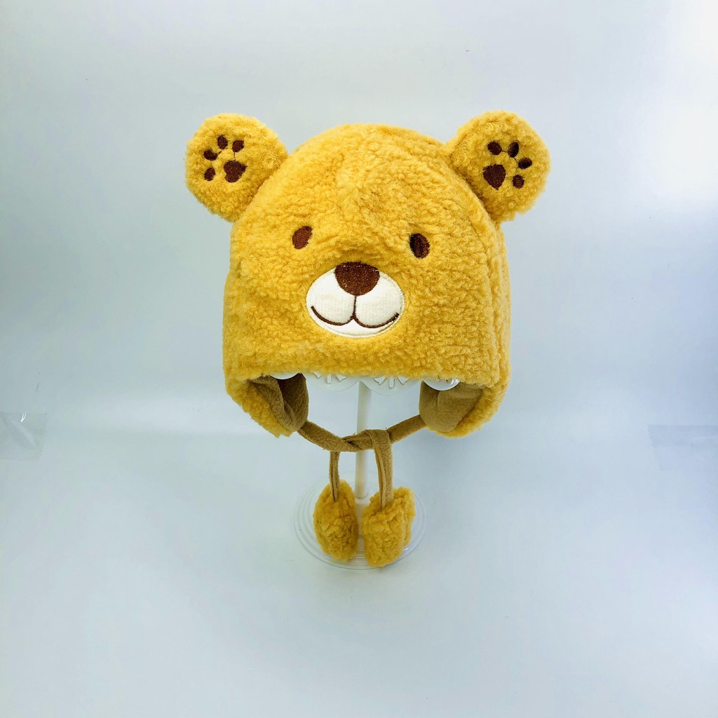 Mũ len cho bé trai, nón len cho bé gái lông cừu hình gấu siêu ấm