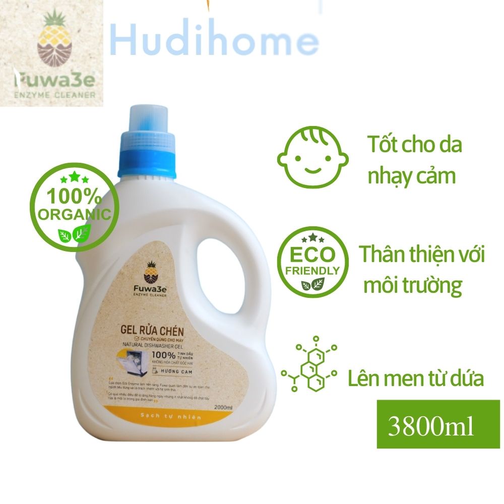 Nước rửa chén Fuwa3e - Nước rửa chén sinh học từ enzyme dứa, sạch dầu mỡ, an toàn cho mọi loại da 3,8 lít