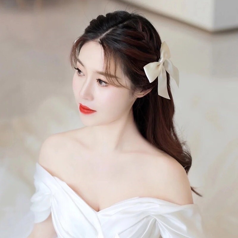 Kẹp Tóc Nơ Trắng Xinh Tiểu Thư Phong Cách Thời Trang Thanh Lịch