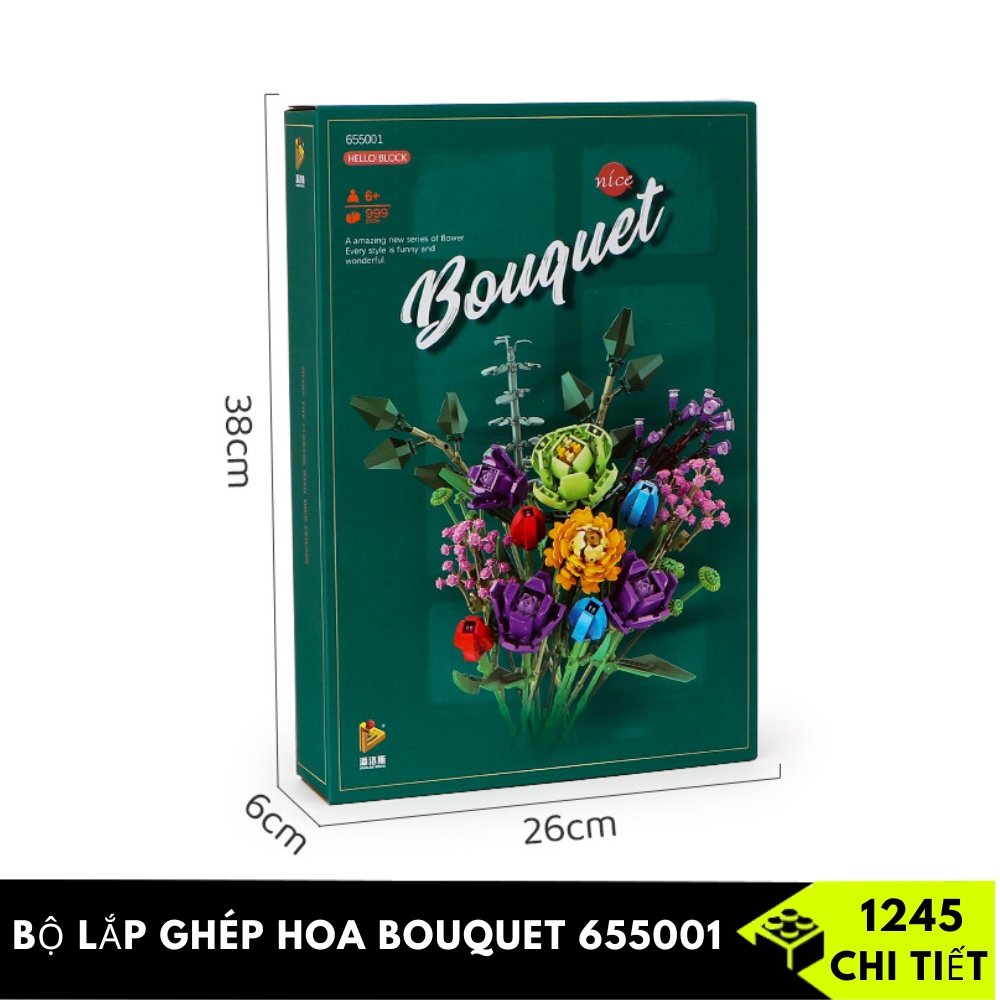 Bộ xếp hình lego Hoa Bouquet 65001 bao gồm 7+ loại hoa - Trang trí bàn làm việc và phòng khách