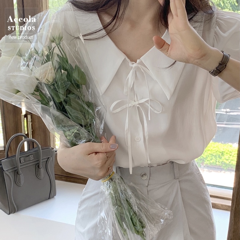 Áo Sơ Mi Tay Ngắn Cổ Chữ V Phong Cách Hàn Quốc Thời Trang Mùa Hè Cho Nữ