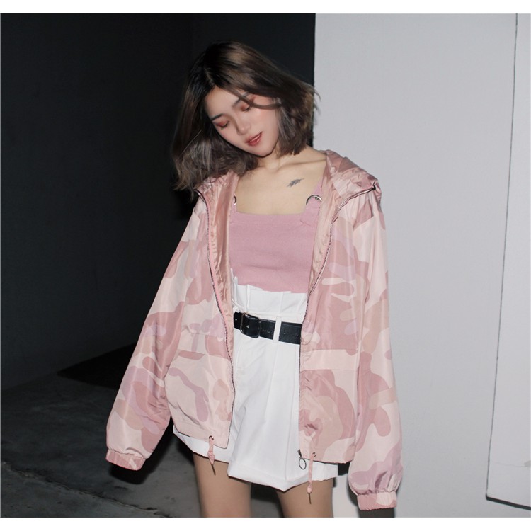 [ ORDER ] ÁO KHOÁC GIÓ RẲN RI MÀU HỒNG SIÊU IU | CAMO PINK JACKET