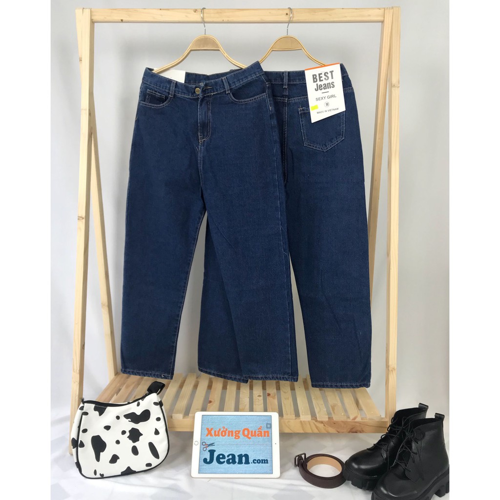 Quần Jeans Nữ Simple Jeans Lưng Cao Dáng Suông Ống Rộng Ulzzang Cực Chất - 420