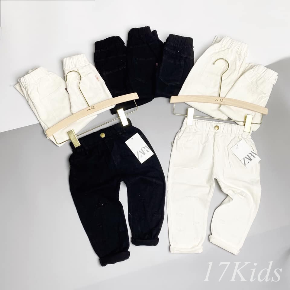 [ Cao Cấp ] Quần Jean Xước Cá Tính 2 Màu Đen Trắng Dành Cho Bé Trai Bé Gái Từ 8-22Kg KIDS21012