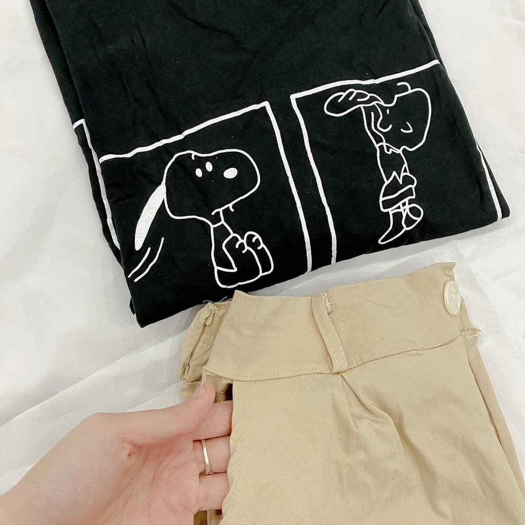 Set đồ nữ cá tính Ulzzang đi chơi mua hè giá rẻ Áo phông tay lỡ quần short SNOOPY SDN01