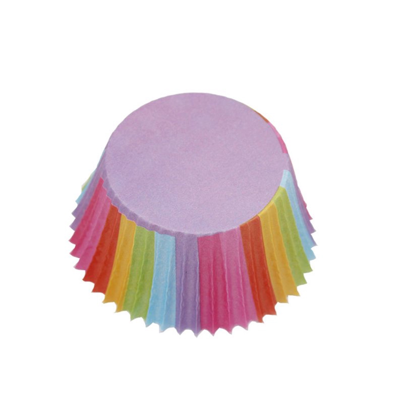 ♥FL*100PCS/SET Rainbow Style Paper Cake Forms Cupcake Liner Baking Muffin Box Cup♬