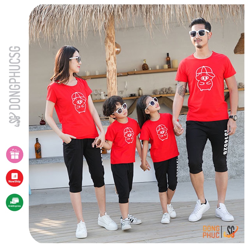Áo gia đình màu đỏ mẫu GD503 dễ thương làm đồ đồng phục gia đình nổi bật thun cotton dày dặn | DONGPHUCSG