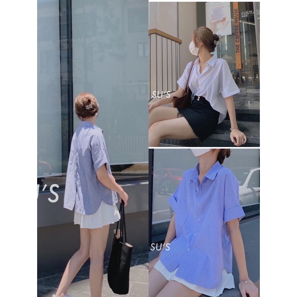 Áo sơmi KẺ SỌC NHỎ CÚC LƯNG style Ulzzang