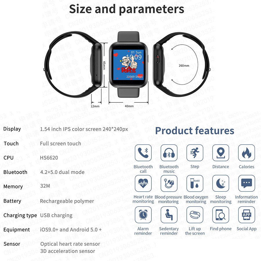 Đồng hồ thông minh đeo tay PK T500 X6 X7 FT50 Y68 Plus kết nối Bluetooth theo dõi sức khỏe điều chỉnh độ sáng âm lượng