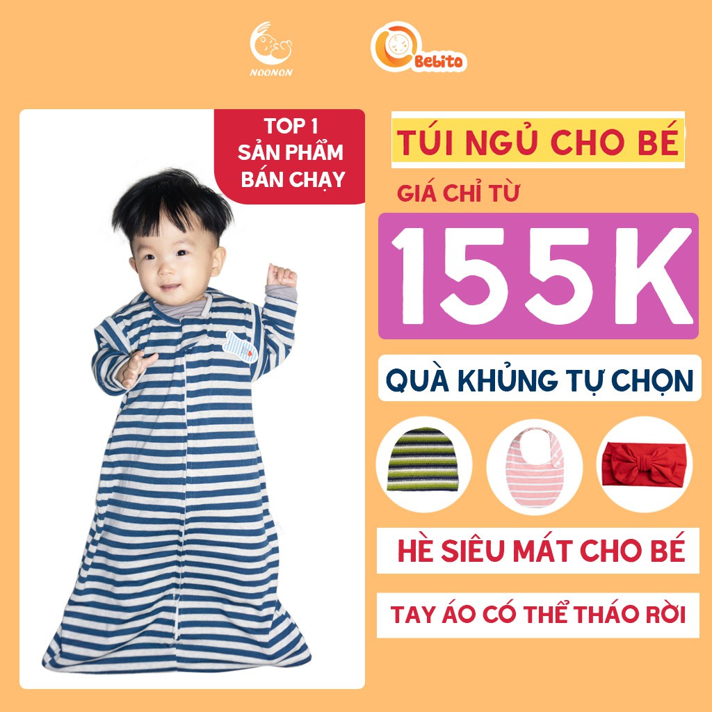 Túi Ngủ Cho Bé NOONON Loại Cao Cấp Có Ống Tay Tháo Rời - 3 tháng-5 tuổi Hè Thu Đông Mã TNHT01 Dùng Sau Nhộng Chũn