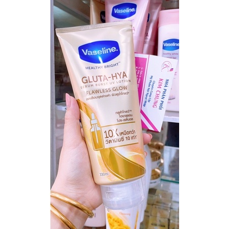 [Tặng Kích trắng Thái] Sữa dưỡng thể Vaseline Healthy Bright Gluta HYA Serum Burst Lotion 10X Thái Lan 330ml