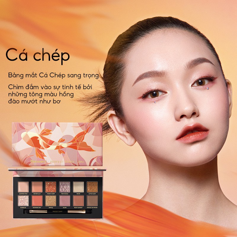 Bảng Phấn Mắt Perfect Diary 12 Màu 14g Hiệu Ứng Ánh Kim Mịn Kèm Cọ Trang Điểm