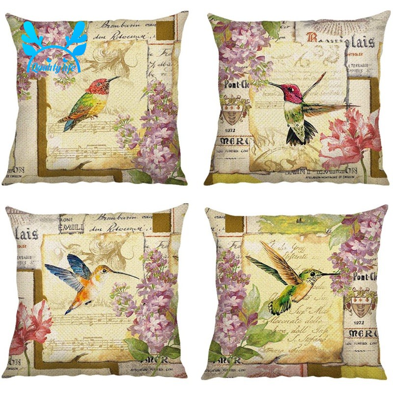 Vintage Bird Cushion Covers Flower Decorative Throw Pillow Covers Square Pillowcases for Sofa Bedroom Home DéCor