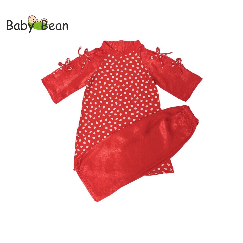 Bộ Áo Dài Cách Tân vải Tafta Hoa Nhí Xẻ Vai Bé Gái BabyBean