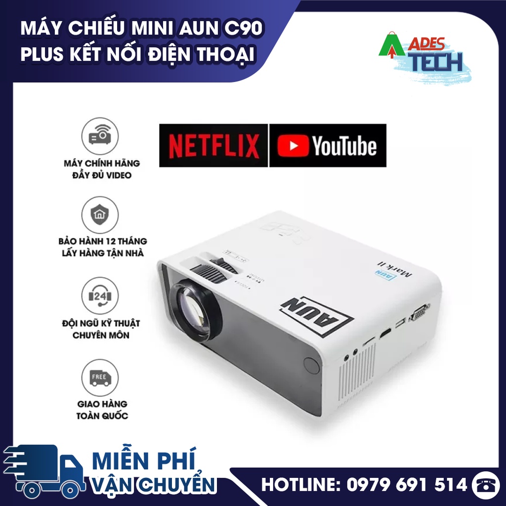 Máy chiếu mini AUN C90 Plus Kết nối điện thoại - BẢO HÀNH 12 THÁNG