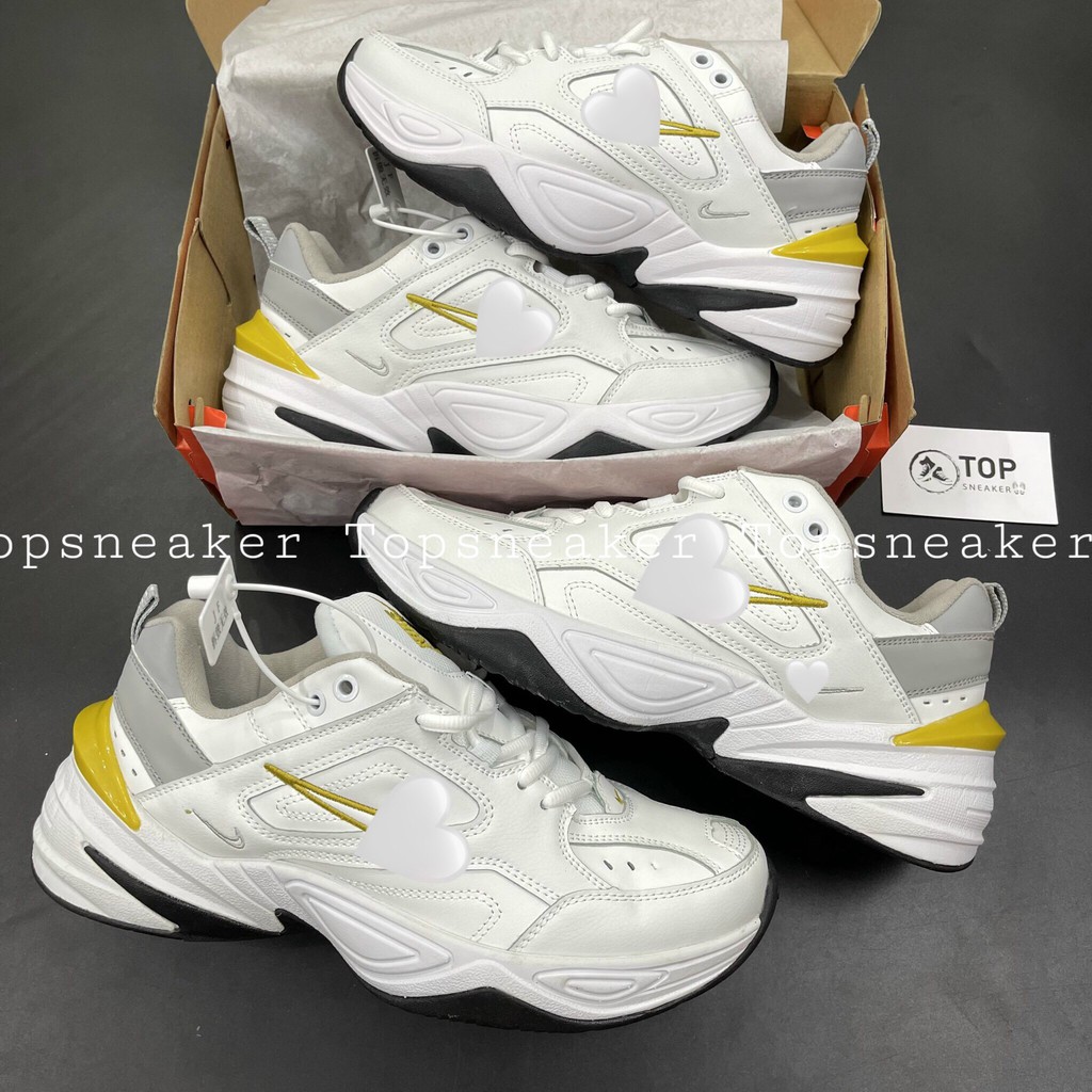 Giày Sneaker M2K Trắng Gót Vàng Giày Thể Thao Nam Nữ Tăng Chiều Cao Full Phụ Kiện