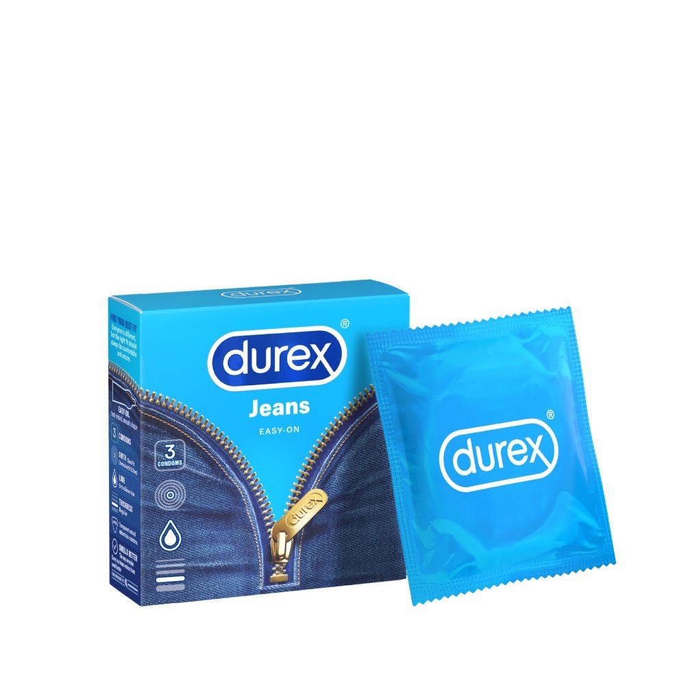 Bao cao su Durex Jeans 1 hộp 3 bcs siêu mỏng không mùi nhiều gel bôi trơn có che tên sản phẩm khi giao - thegioisoi