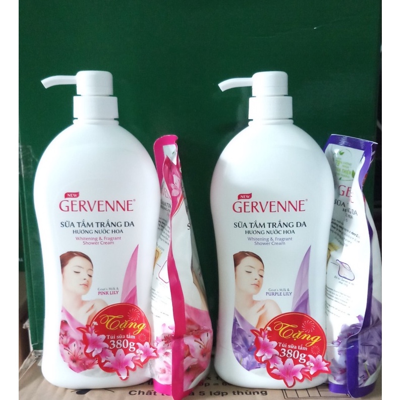 Sữa tắm Gervenne trắng da hương hoa 900g/1,2L/450g tặng túi 380g/ 450g/90g