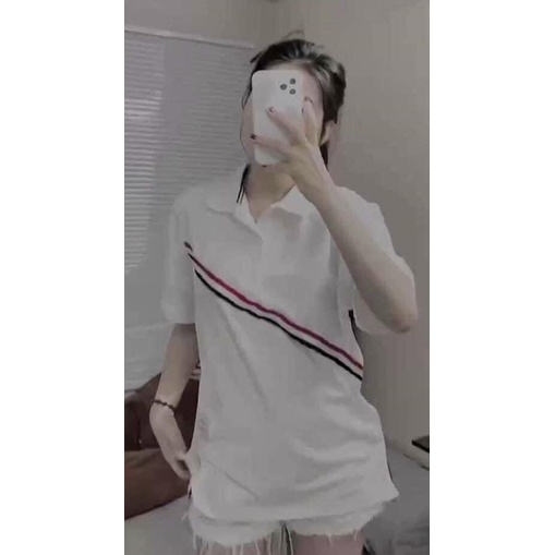 Áo polo sọc chéo tay lỡ - Áo phông thun cổ sơ mi phong cách vintage cá tính ulzzang unisex HOT