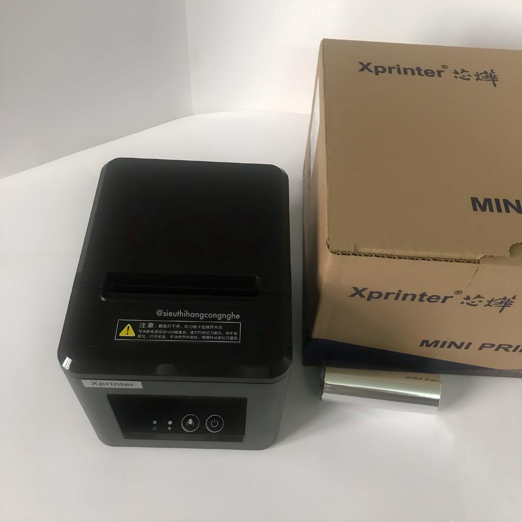 Máy in hóa đơn Xprinter T80A khổ giấy 80mm, máy in bill K80, dao cắt giấy tự động. Tặng kèm cuộn giấy K80
