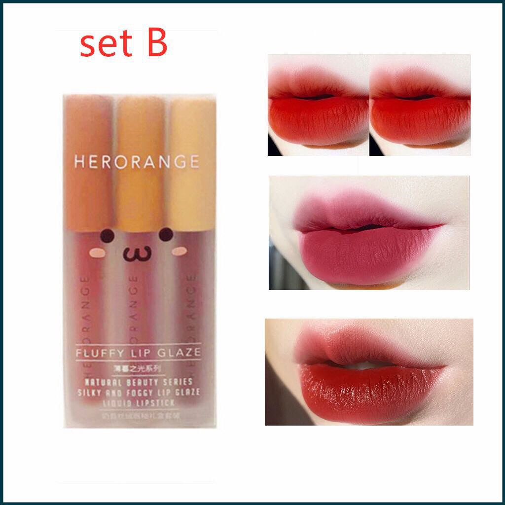 Set 3 Cây Son Kem Lì Herorange Fluffy Lip Glaze