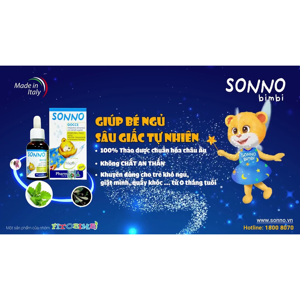 Fitobimbi Sonno Thảo dược giúp bé ngủ ngon ngủ sâu giấc giảm căng thẳng thần kinh ở trẻ bổ sung vitamin cho trẻ