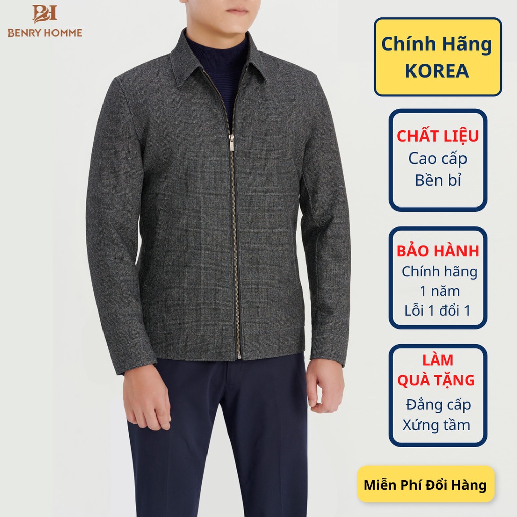 Áo khoác nam hàng hiệu Benry Homme, chất liệu vải sợi lông cừu, mền mịn, giữ nhiệt tốt, thanh lịch, sang trọng JK1804GR